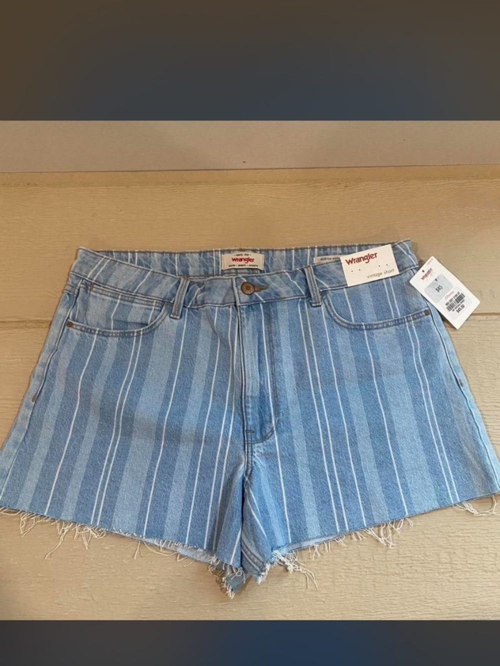 WRANGLER Light Blue and White Striped Vintage Denim Shorts